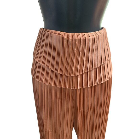 NWT Andrea Iyamah Linea Toffee Pleated Wide-Leg Pants Peplum Waist‎ - Picture 6 of 16